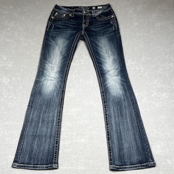 Miss Me Jeans Womens Size 28 Signature Rise Boot Dark Blue Wash Bejazzled - Picture 5 of 16